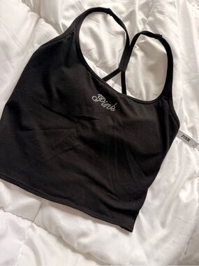 PINK Victoria's Secret Black Rhinestone Logo Sports Tank